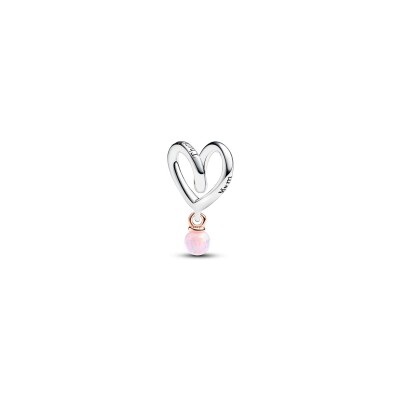 Charms Pandora Moments Coeur Ruban Bimatière en argent, métal doré rose et opale