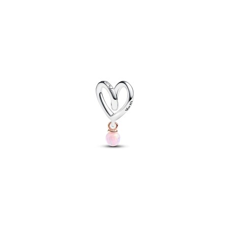 Charms Pandora Moments Coeur Ruban Bimatière en argent, métal doré rose et opale