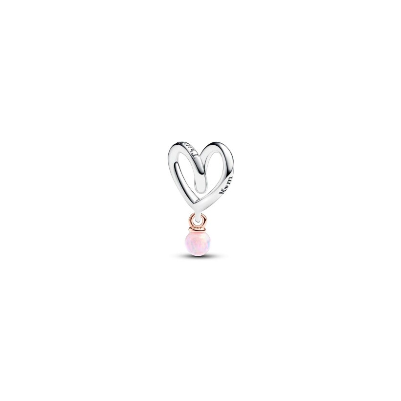 Charms Pandora Moments Coeur Ruban Bimatière en argent, métal doré rose et opale