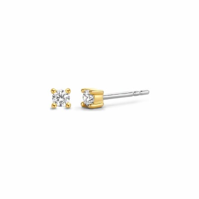 Boucles d'oreilles puces Ti Sento en argent rhodié et oxydes de zirconium, serti griffes dorées