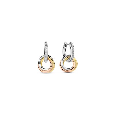 Boucles d'oreilles Ti Sento en argent plaqué platine, argent plaqué or jaune, rose et oxyde de zirconium