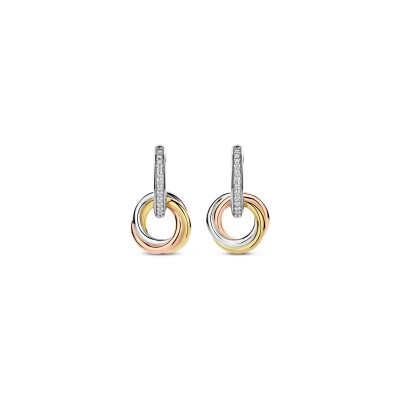 Boucles d'oreilles Ti Sento en argent plaqué platine, argent plaqué or jaune, rose et oxyde de zirconium