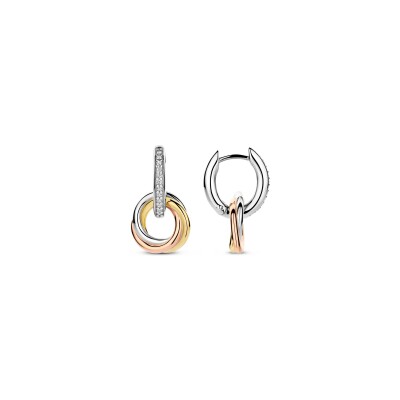 Boucles d'oreilles Ti Sento en argent plaqué platine, argent plaqué or jaune, rose et oxyde de zirconium