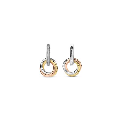 Boucles d'oreilles Ti Sento en argent plaqué platine, argent plaqué or jaune, rose et oxyde de zirconium