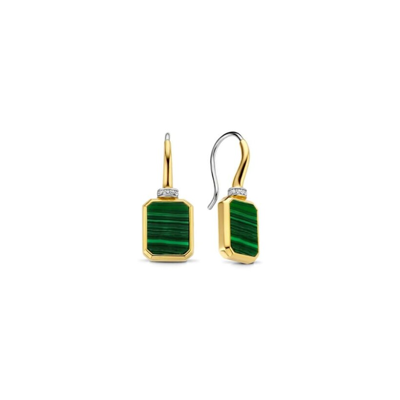 Boucles d'oreilles Ti Sento en argent, argent plaqué or jaune et malachite