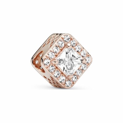 Charm Pandora Timeless halo scintillant carré en métal doré rose et oxyde de zirconium