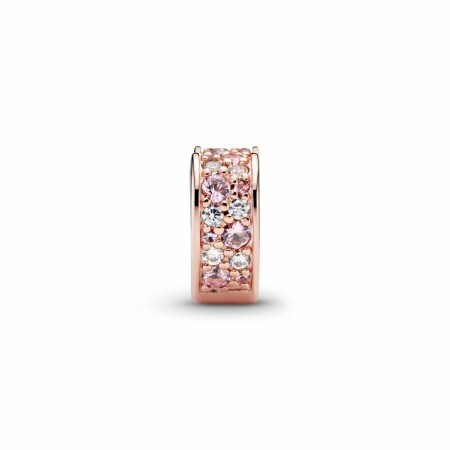 Charm clip Pandora People cœur pavé rose en métal doré rose, silicone et oxyde de zirconium et cristal