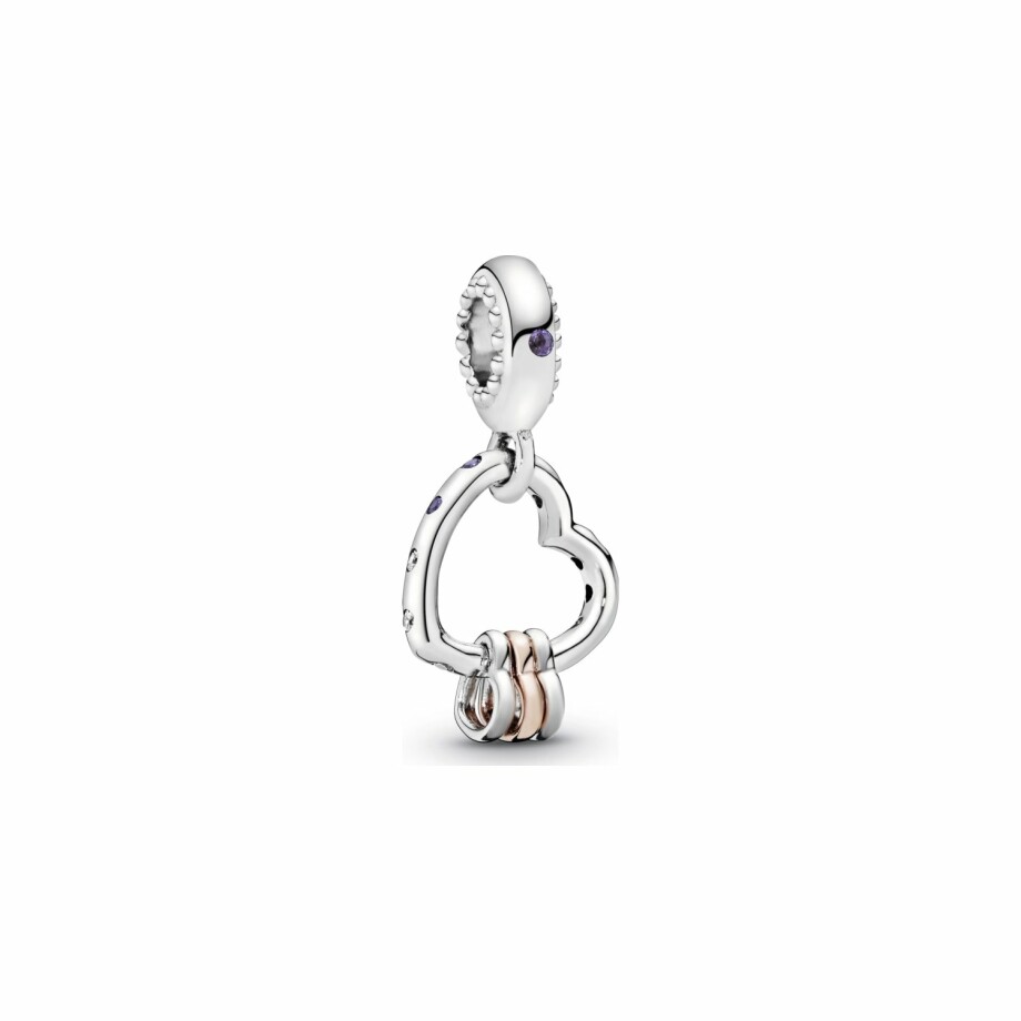 Charm Pandora People pendant cœur rempli de cœurs en métal doré rose, résine et oxyde de zirconium et cristal