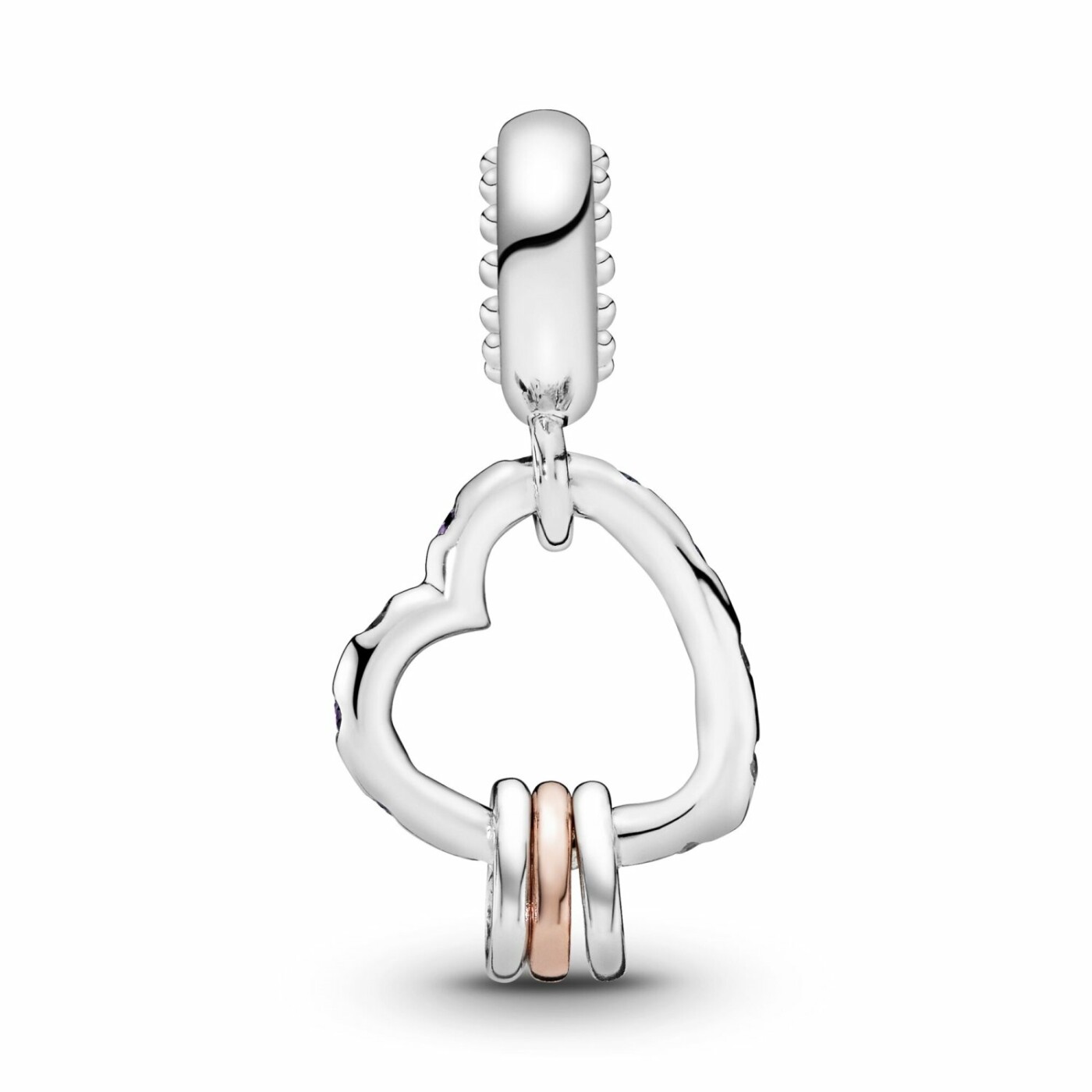 Charm Pandora People pendant cœur rempli de cœurs en métal doré rose, résine et oxyde de zirconium et cristal