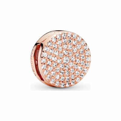 Charm Pandora Reflexions pavé rond en métal doré rose, silicone et oxyde de zirconium