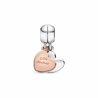 Charm Pandora People pendant séparable cœur mère et fille en métal doré rose, argent et résine