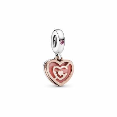 Charm Pandora People pendant labyrinthe cœur rose en métal doré rose, argent et résine