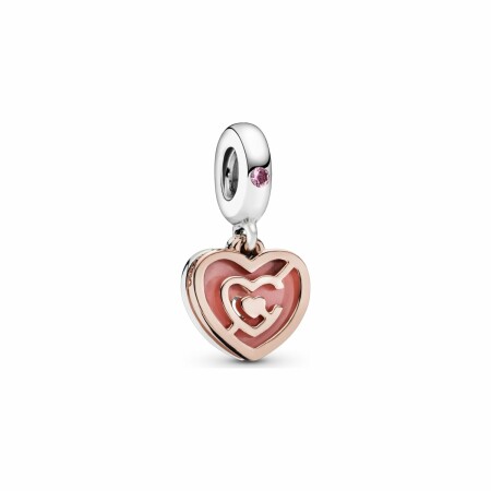 Charm Pandora People pendant labyrinthe cœur rose en métal doré rose, argent et résine