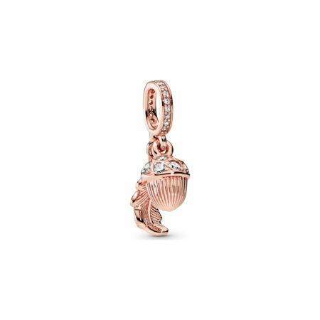 Charm Pandora Garden pendant feuille et gland en métal doré rose et oxyde de zirconium