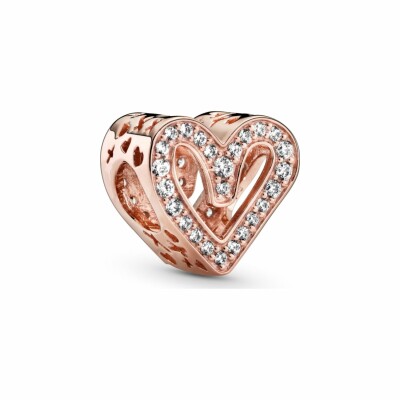 Charm Pandora People esquisse de cœur scintillant en métal doré rose et oxyde de zirconium