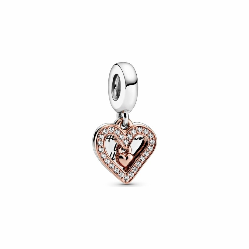 Charm Pandora People pendant esquisse de cœur scintillant en métal doré rose, argent et oxyde de zirconium