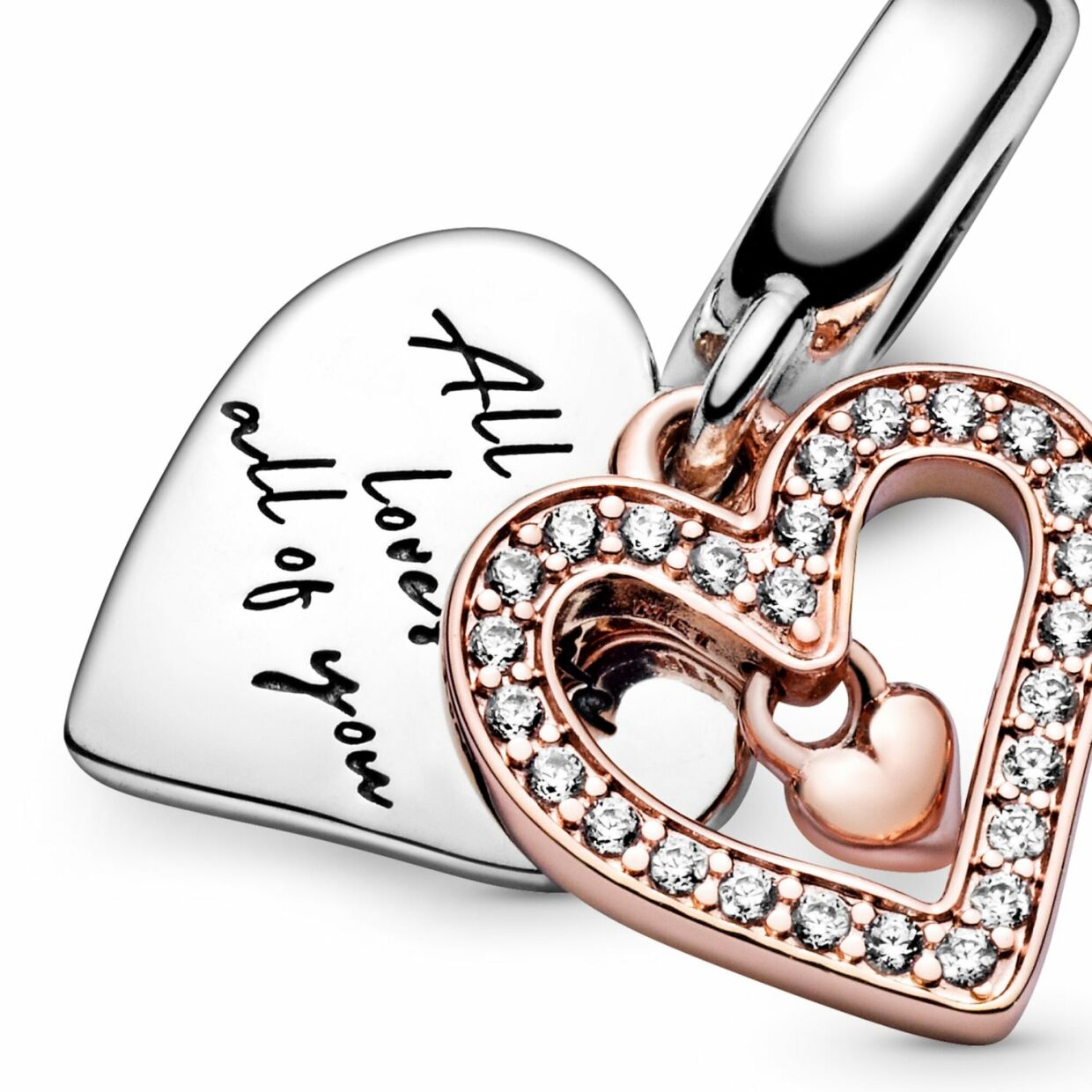 Charm Pandora People pendant esquisse de cœur scintillant en métal doré rose, argent et oxyde de zirconium