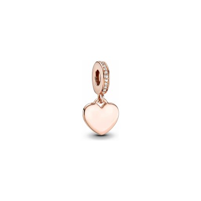 Charm Pandora Pendant Plaque Cœur Gravable en métal doré rose