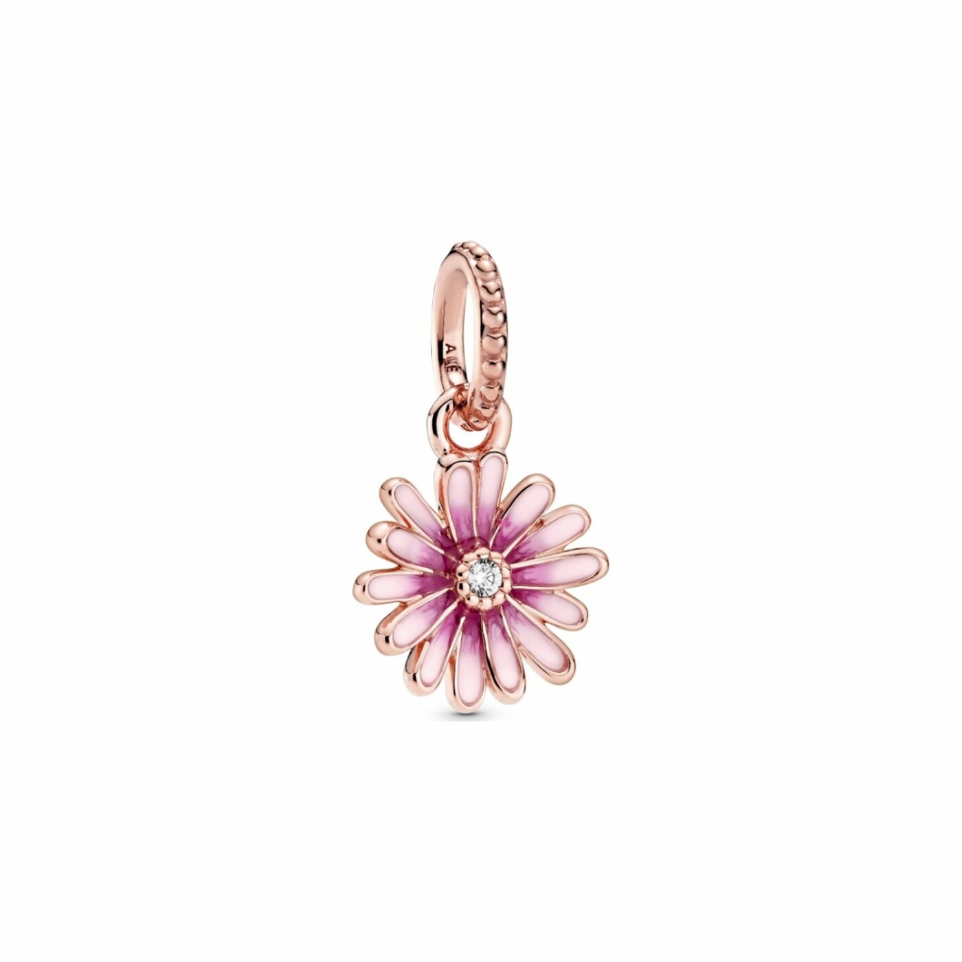 Charm Pandora Garden pendant marguerite rose en métal doré rose et oxyde de zirconium