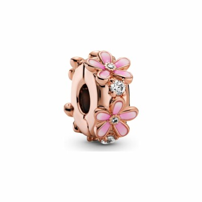 Charm clip Pandora Garden espaceur marguerite rose en métal doré rose et oxyde de zirconium