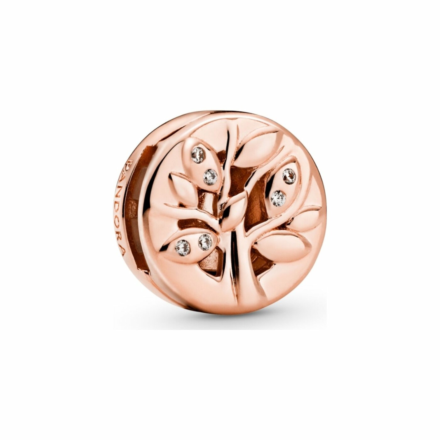 Charm clip Pandora Reflexions arbre de vie scintillant en métal doré rose et oxyde de zirconium