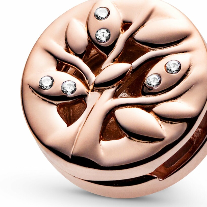 Charm clip Pandora Reflexions arbre de vie scintillant en métal doré rose et oxyde de zirconium