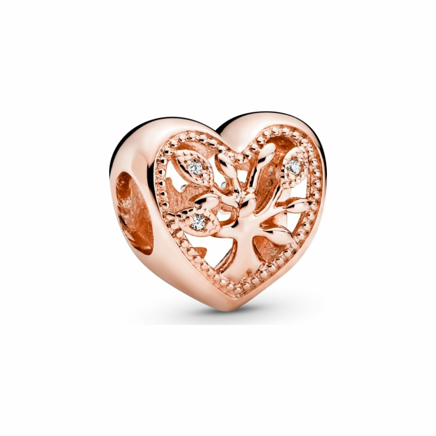 Charm Pandora People cœur arbre de vie ajouré en métal doré rose et oxyde de zirconium