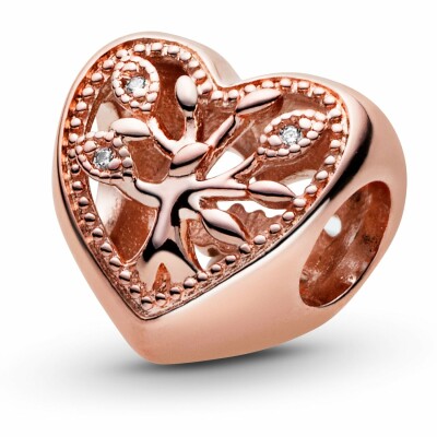 Charm Pandora People cœur arbre de vie ajouré en métal doré rose et oxyde de zirconium