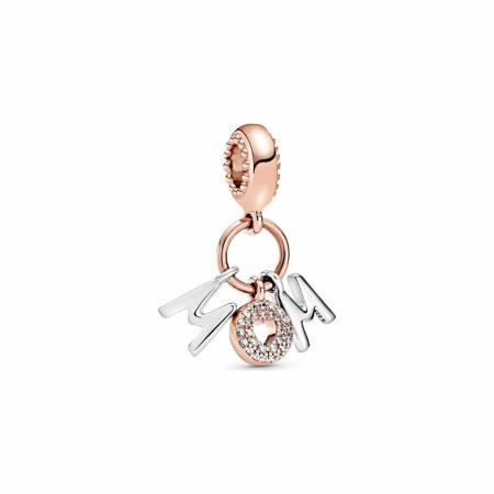 Charm Pandora People pendant lettres mum (maman) en métal doré rose, argent et oxyde de zirconium