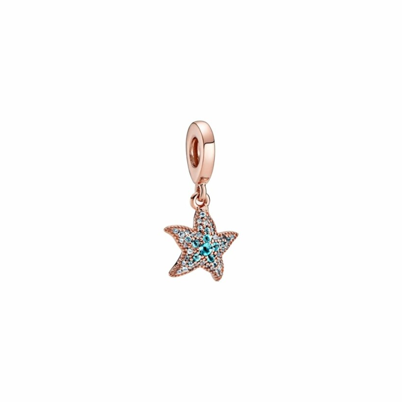 Charm Pandora étoile de mer scintillant en métal doré rose et cristaux