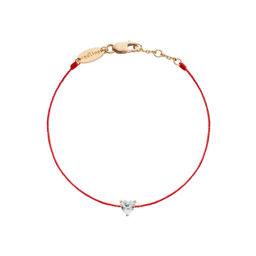 Bracelet RedLine Bien-Aimé fil rouge avec diamant cœur 0.10ct serti griffé, or rose
