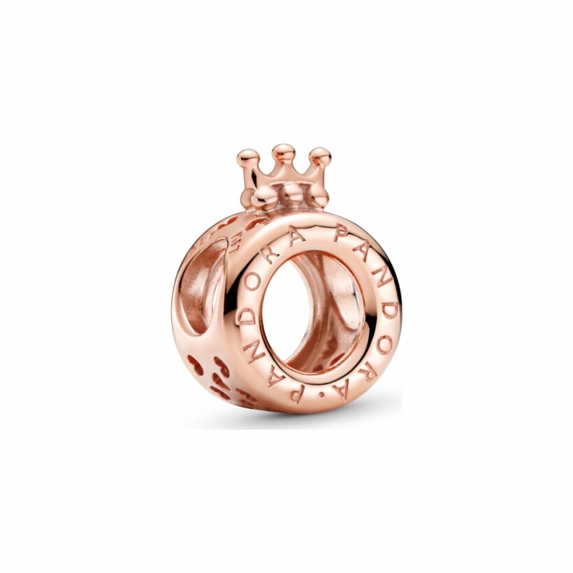Charm Pandora Signature logo & o couronné en métal doré rose