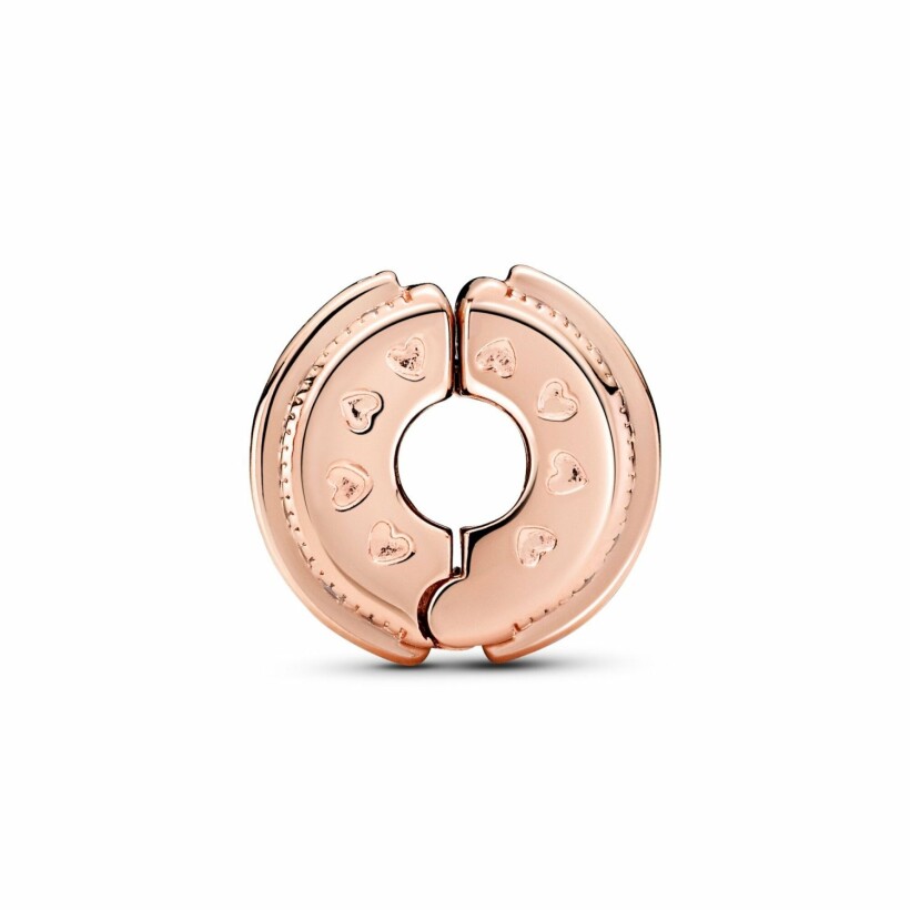 Charm clip Pandora Signature lignes pavé & logo scintillant en métal doré rose et oxyde de zirconium