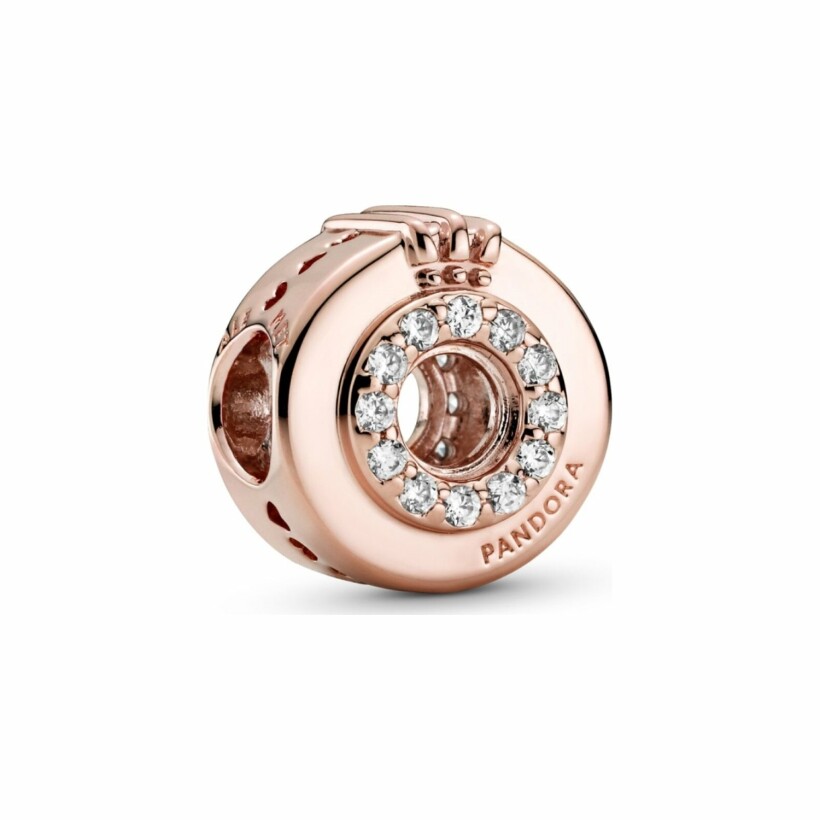 Charm Pandora Signature o couronné pavé centre ouvert en métal doré rose et oxyde de zirconium