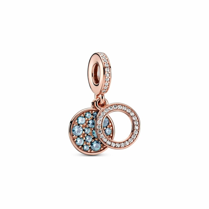 Charm Pandora Colours pendant double médaillon bleu clair scintillant en métal doré rose et cristal, oxyde de zirconium