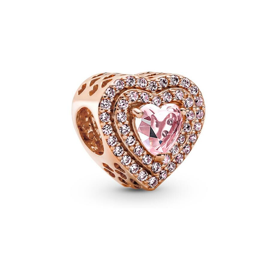 Charm Pandora cœurs nivelés en métal doré rose