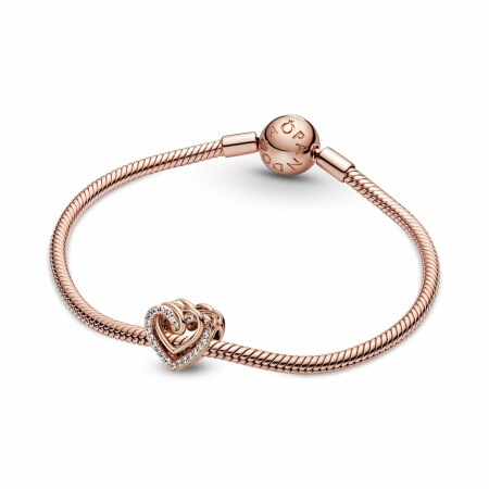 Charm Pandora People cœurs entrelacés scintillant en métal doré rose et oxyde de zirconium