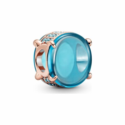 Charm Pandora Colours cabochon ovale bleu en métal doré rose et cristal