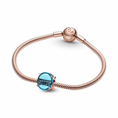 Charm Pandora Colours cabochon ovale bleu en métal doré rose et cristal