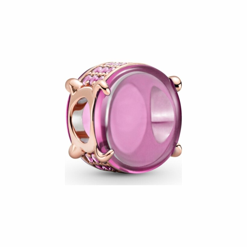 Charm Pandora Colours cabochon ovale rose en métal doré rose et cristal, saphir de synthèse