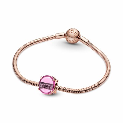 Charm Pandora Colours cabochon ovale rose en métal doré rose et cristal, saphir de synthèse