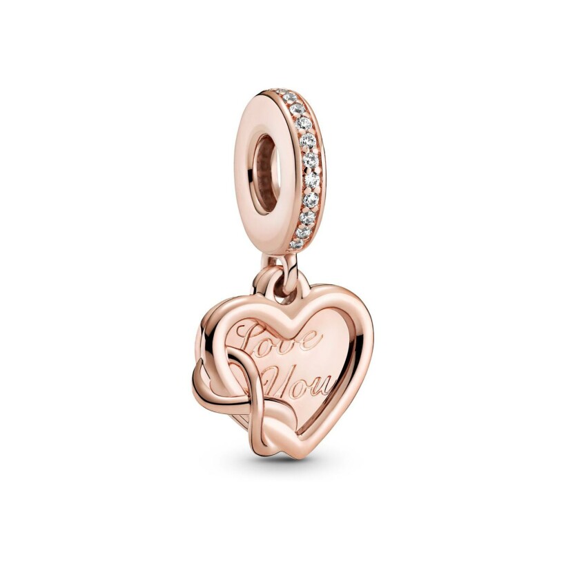 Charm Pandora avec pendentif cœur infini love you en métal doré rose
