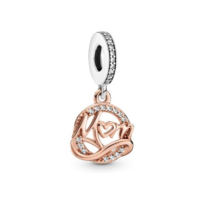 Charm Pandora en argent, métal doré rose et oxyde de zirconium