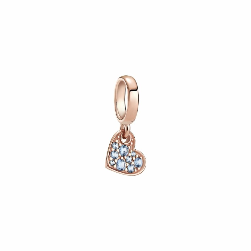 Charm Pandora cœur incliné pavé bleu clair en métal doré rose et cristaux