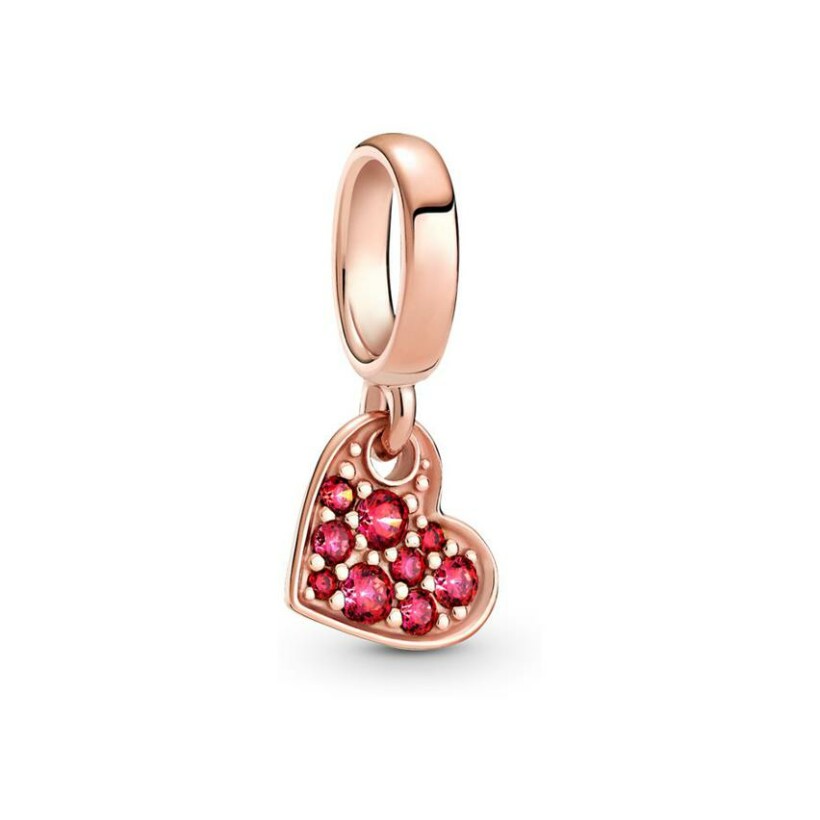 Charm Pandora avec pendentif cœur incliné pavé en métal doré rose
