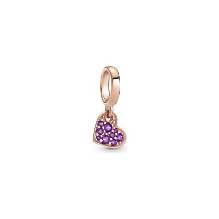 Charm Pandora Cœur Incliné Pavé Violet Royal en métal doré rose