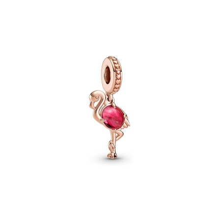 Charm Pandora avec pendentif flamant rose en métal doré rose