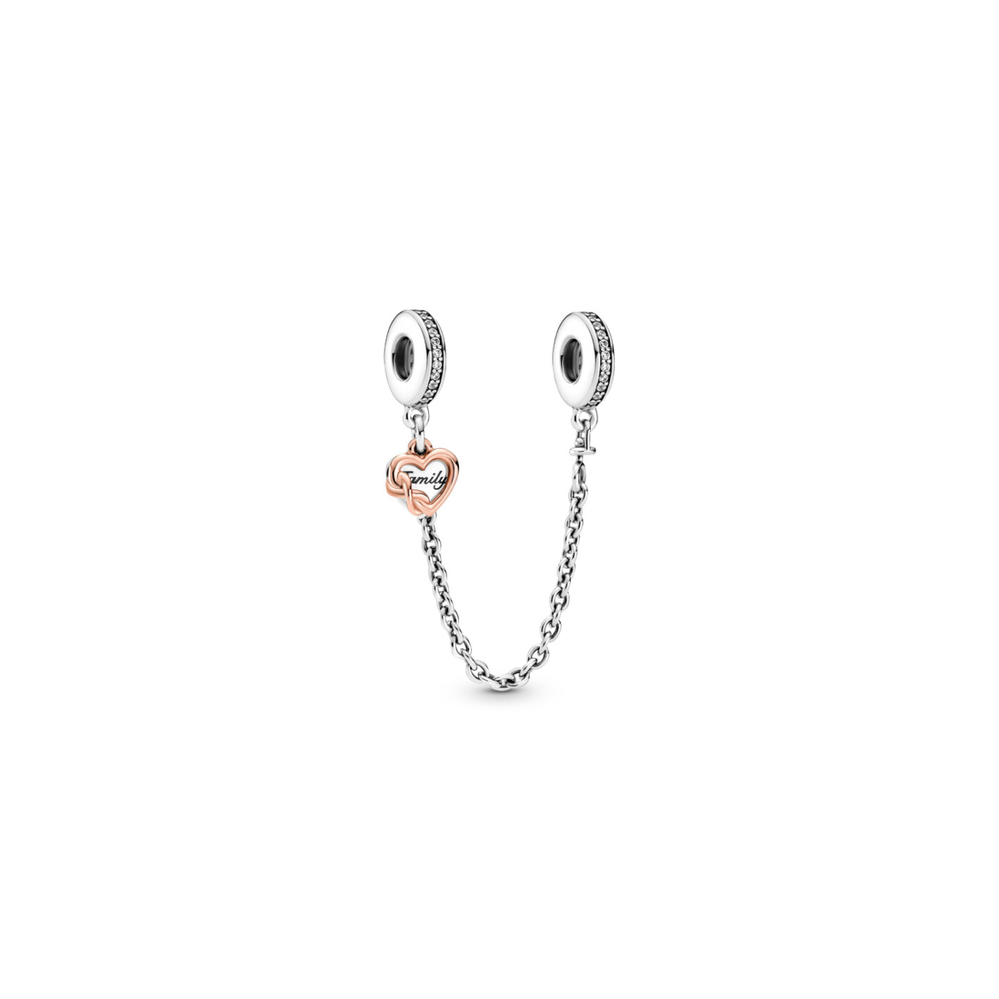 Charm Pandora cœur famille en argent, métal doré rose et oxyde de zirconium, 5cm