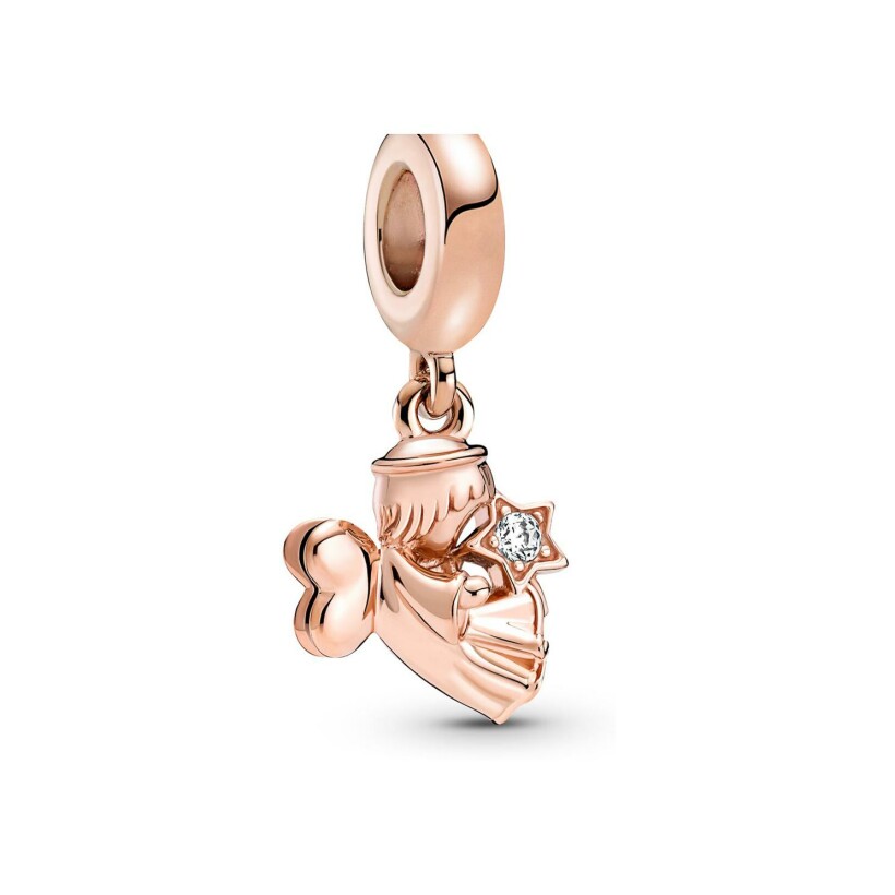 Charm Pandora avec pendentif ange à ailes en forme de cœur en métal doré rose