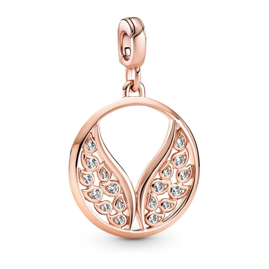 Pendentif Pandora ailes en flammes en métal doré rose